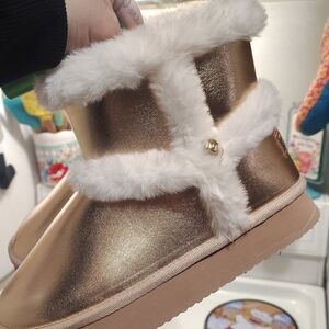 Juicy Couture Metallic Gold Faux Fur Ankle Booties